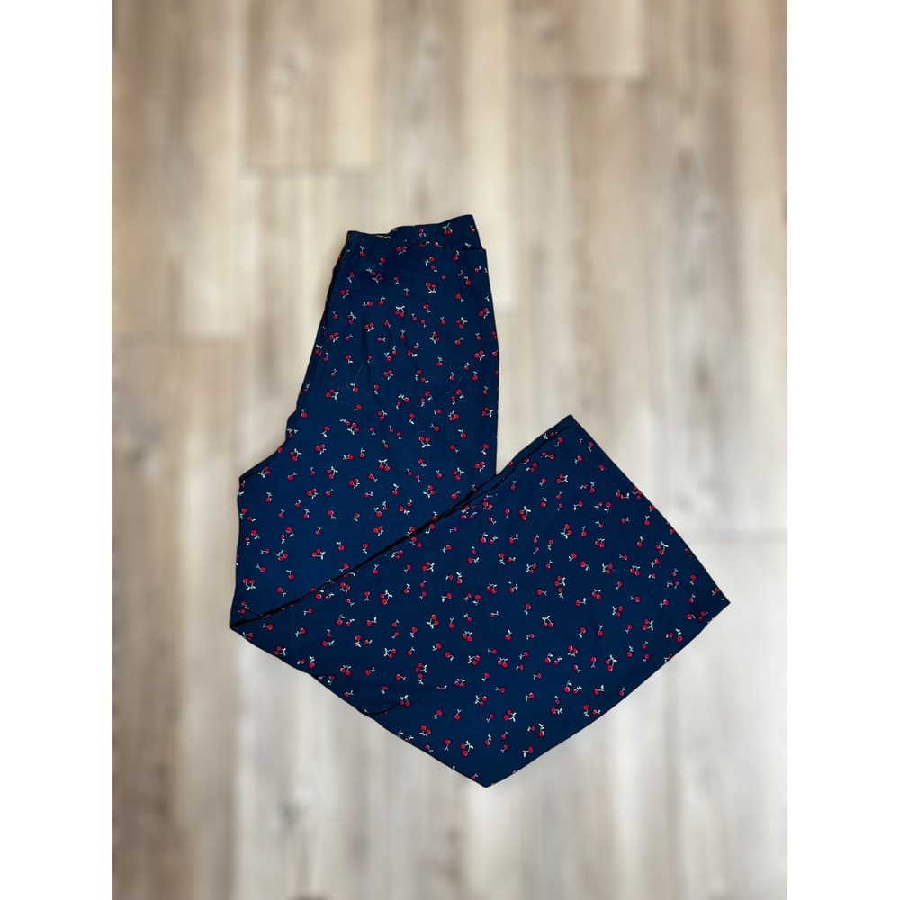 GB Navy Blue Stylish Cherry Print Wide Leg Sailor Style Pants Women's Size M